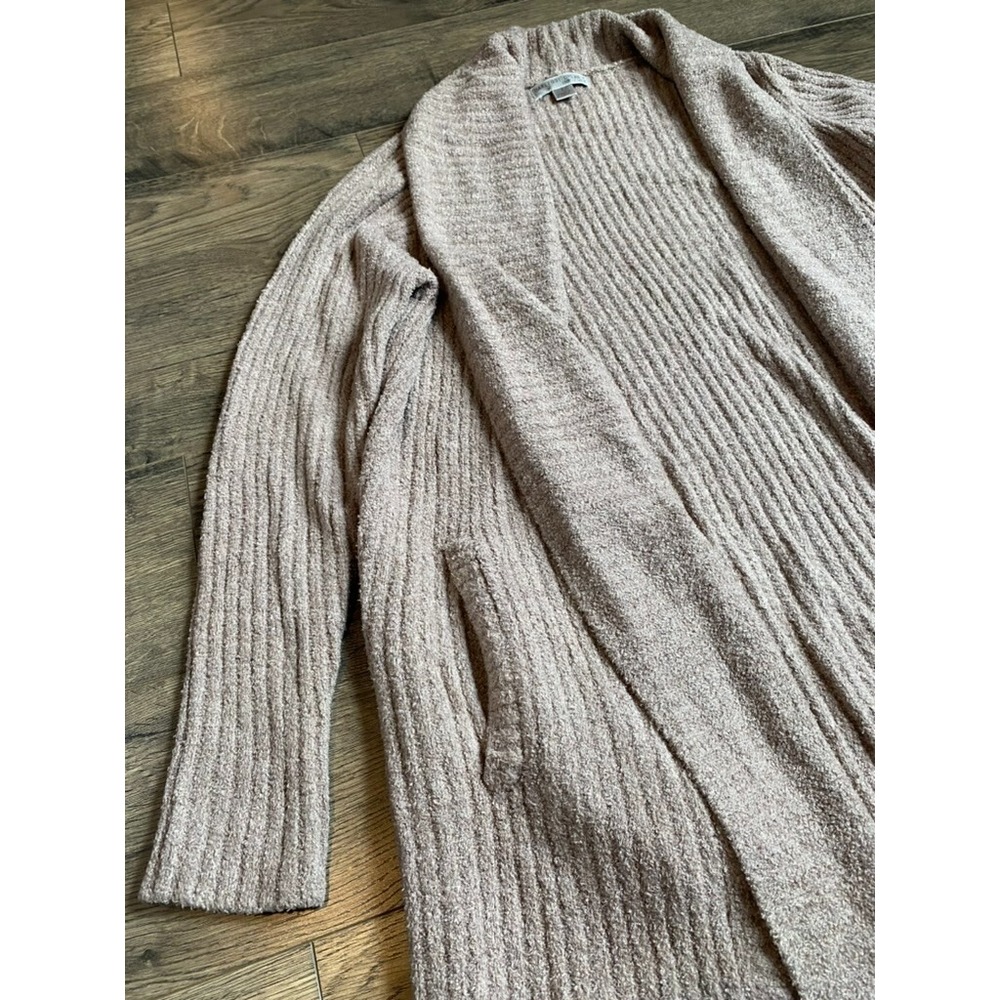 EUC Womens Barefoot Dreams cozy chic lite tan brown ribbed soft cardigan size L - Picture 4 of 10